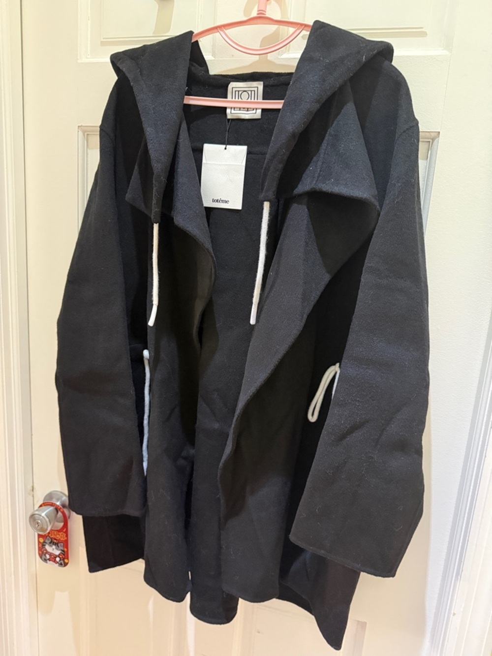 Totême Black Hooded Coat with White Tags